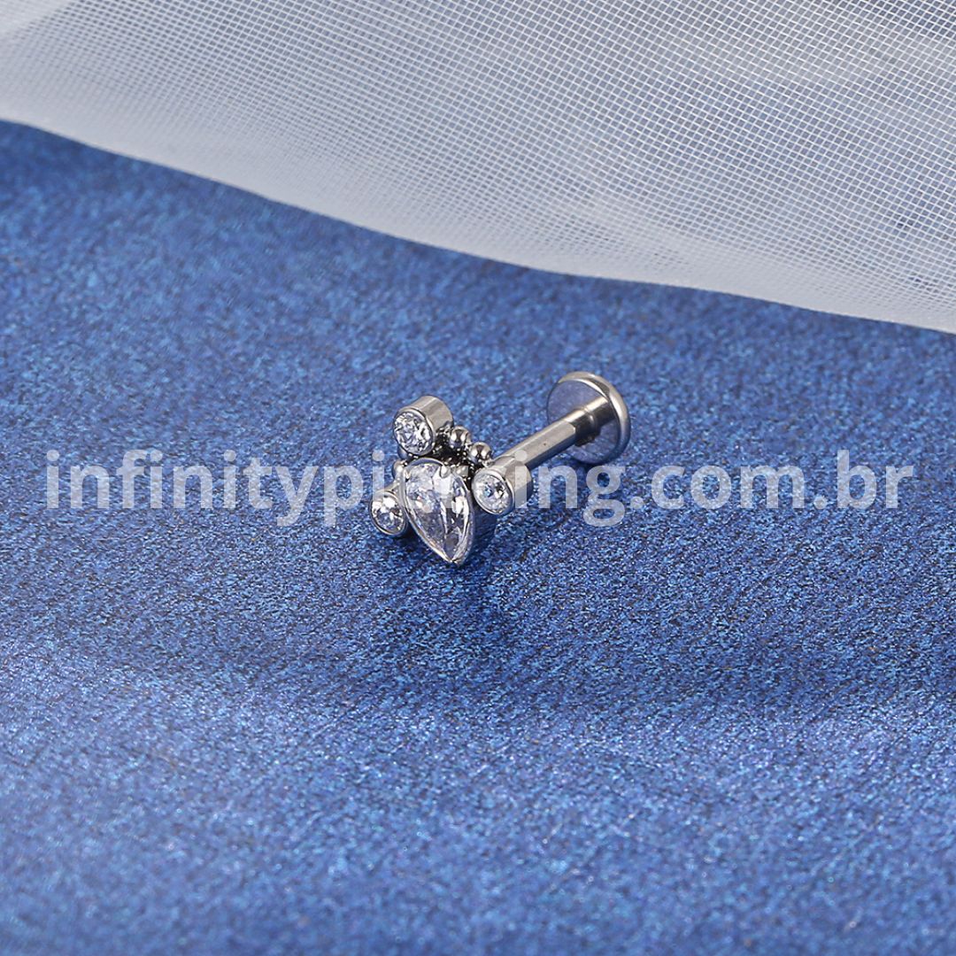 Piercing Labret Titânio Gota Zircônias Indiano