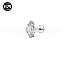 Piercing Labret Titânio Rosca Interna Indiano Gota Zircônia Cravejada