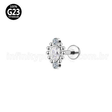 Piercing Labret Titânio Rosca Interna Indiano Gota Zircônia Cravejada