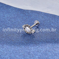 Piercing Labret Titânio Rosca Interna Indiano Gota Zircônia Cravejada