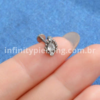Piercing Labret Titânio Rosca Interna Indiano Gota Zircônia Cravejada