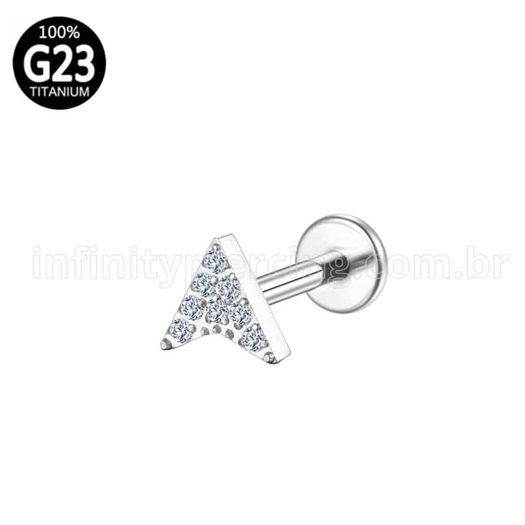 Piercing Labret Titânio Rosca Interna Seta Zircônia Cravejada