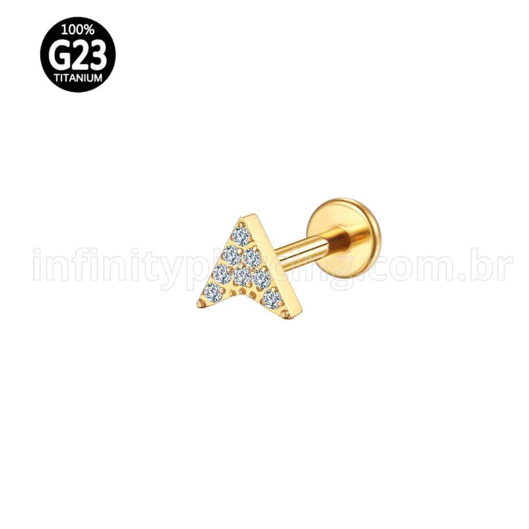 Piercing Labret Titânio Rosca Interna Seta Zircônia Cravejada