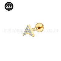 Piercing Labret Titânio Rosca Interna Seta Zircônia Cravejada