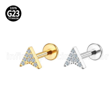 Piercing Labret Titânio Rosca Interna Seta Zircônia Cravejada