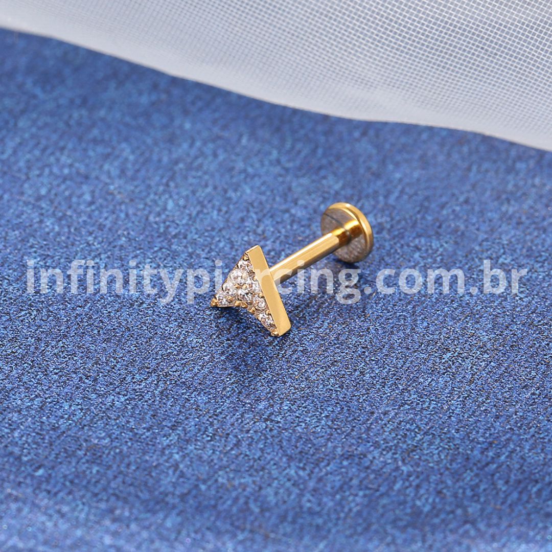 Piercing Labret Titânio Rosca Interna Seta Zircônia Cravejada