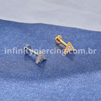 Piercing Labret Titânio Rosca Interna Seta Zircônia Cravejada