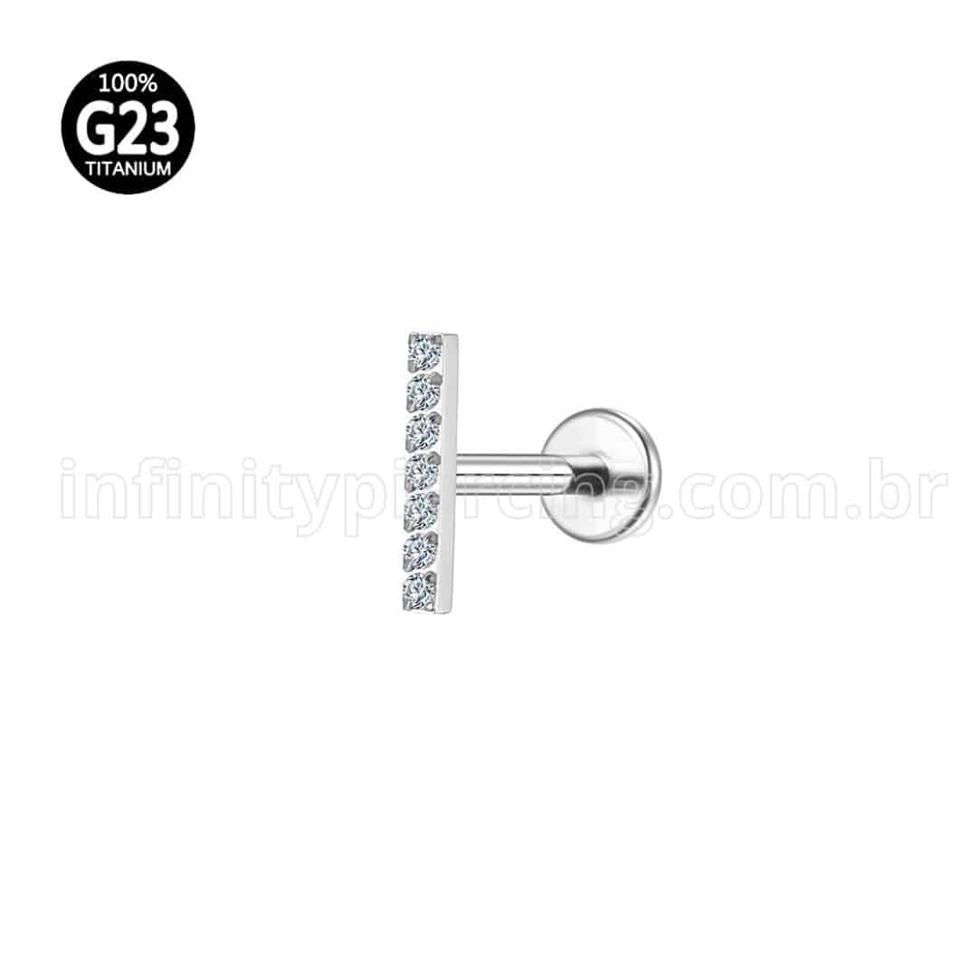 Piercing Labret Titânio Rosca Interna Barra Zircônia
