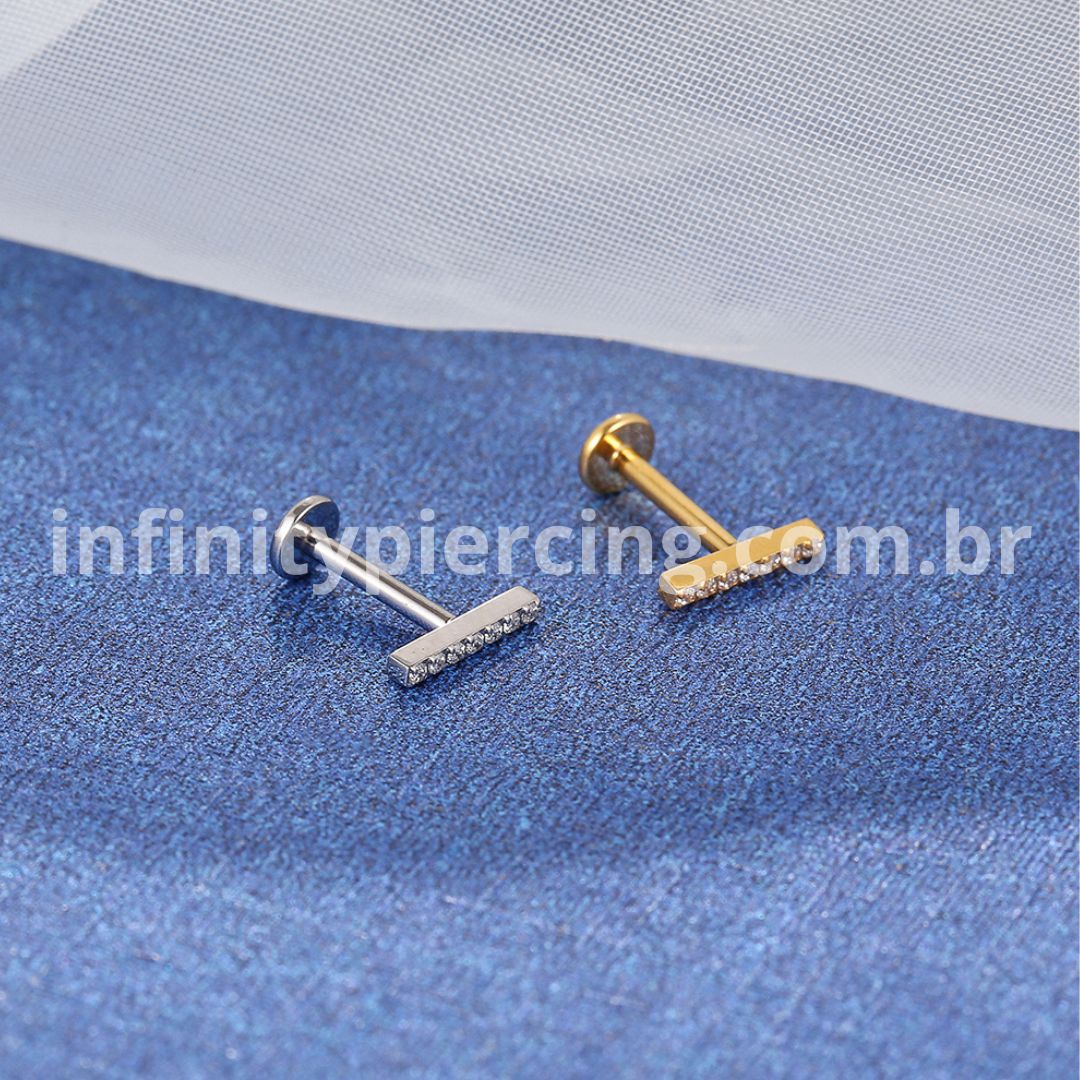 Piercing Labret Titânio Rosca Interna Barra Zircônia