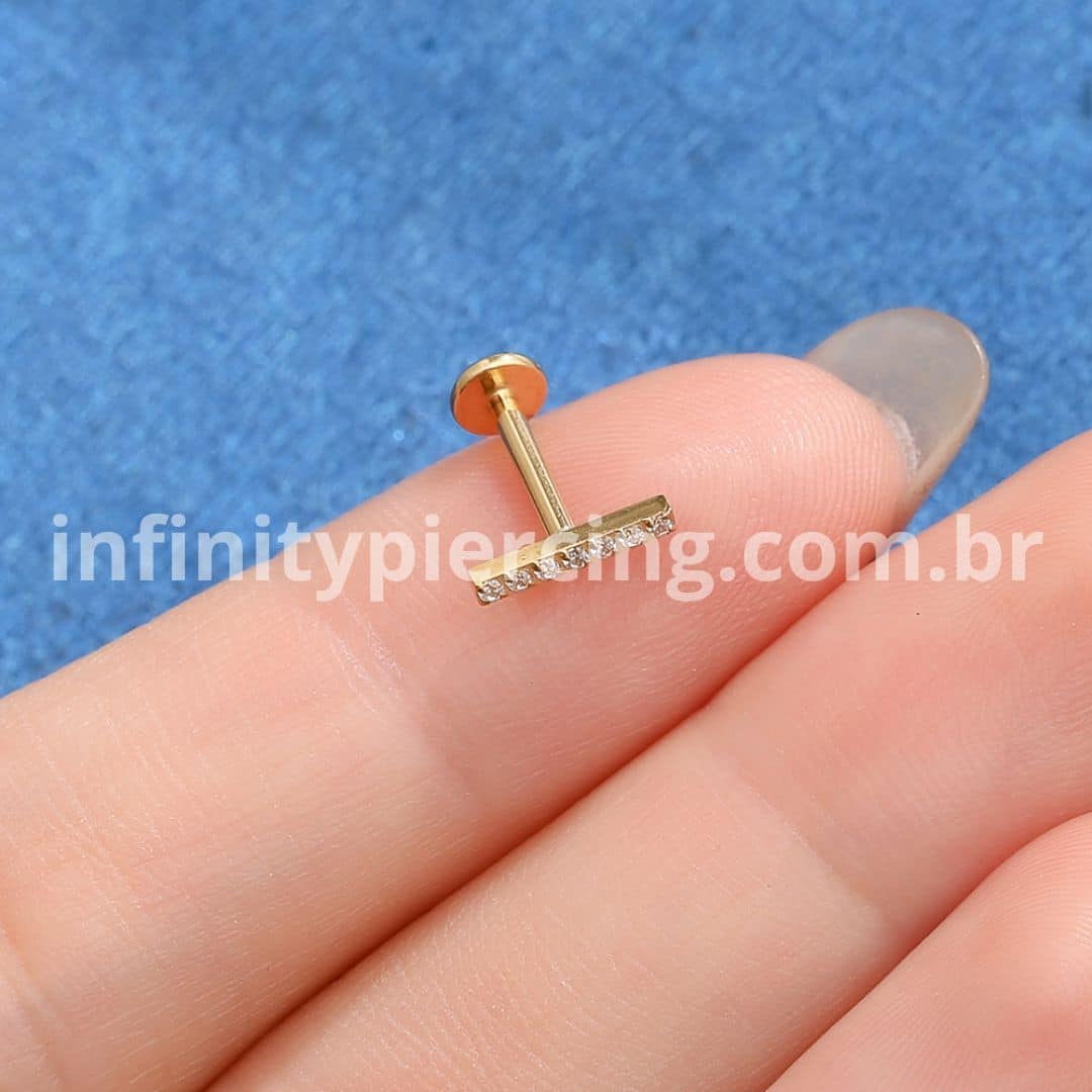 Piercing Labret Titânio Rosca Interna Barra Zircônia