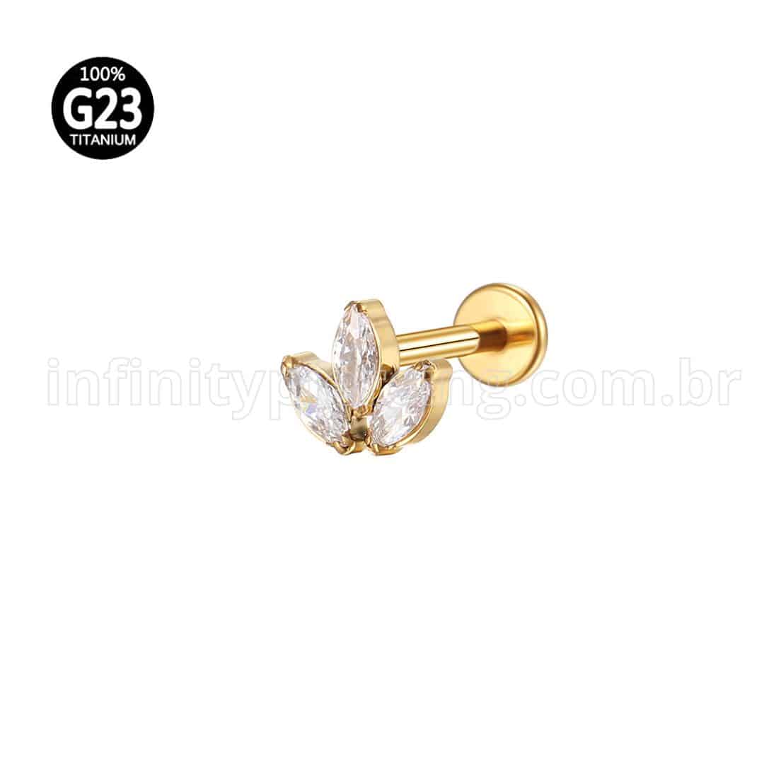 Piercing Labret Titânio Trio Zircônias