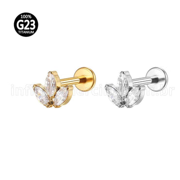 Piercing Labret Titânio Trio Zircônias