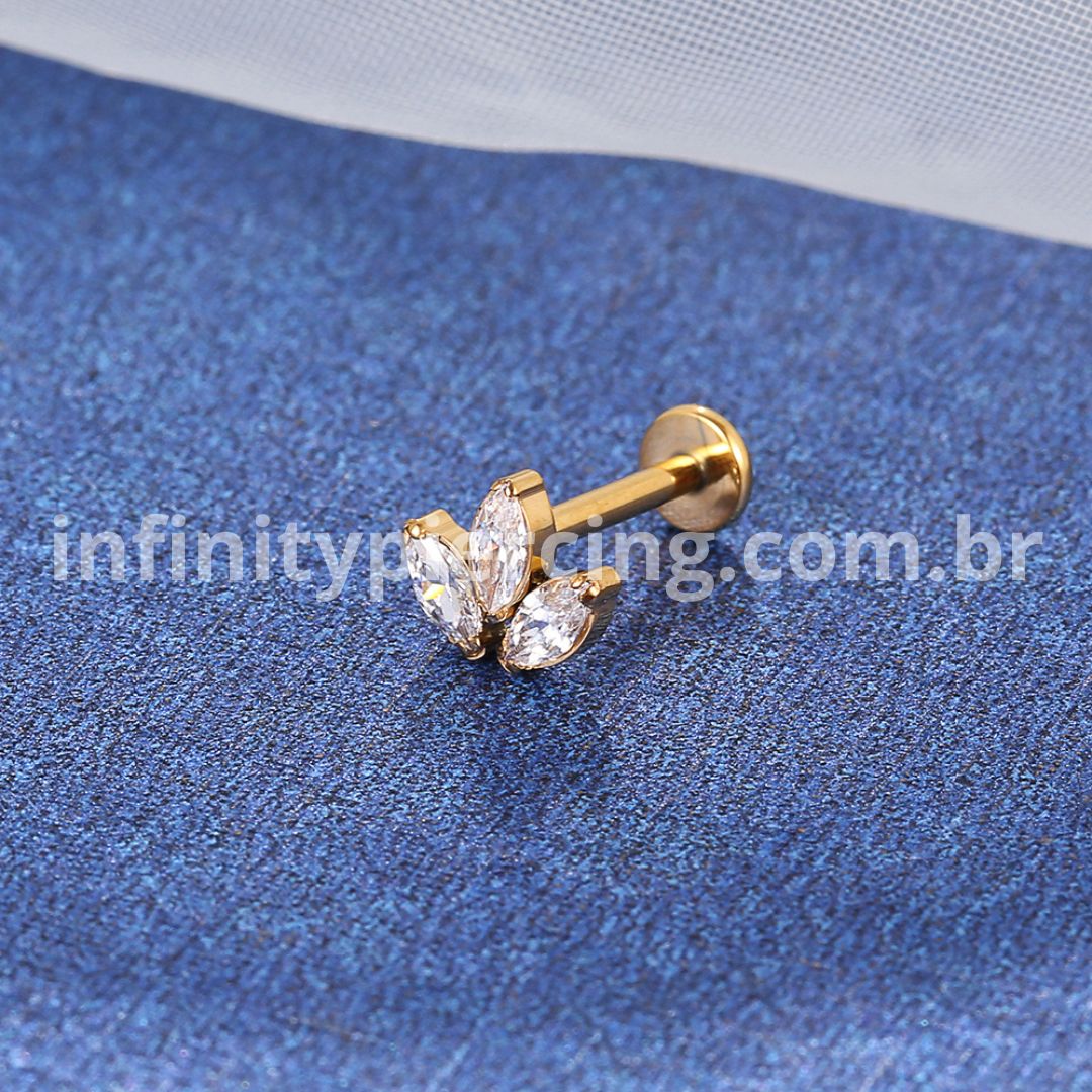 Piercing Labret Titânio Trio Zircônias