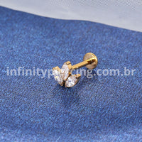 Piercing Labret Titânio Trio Zircônias