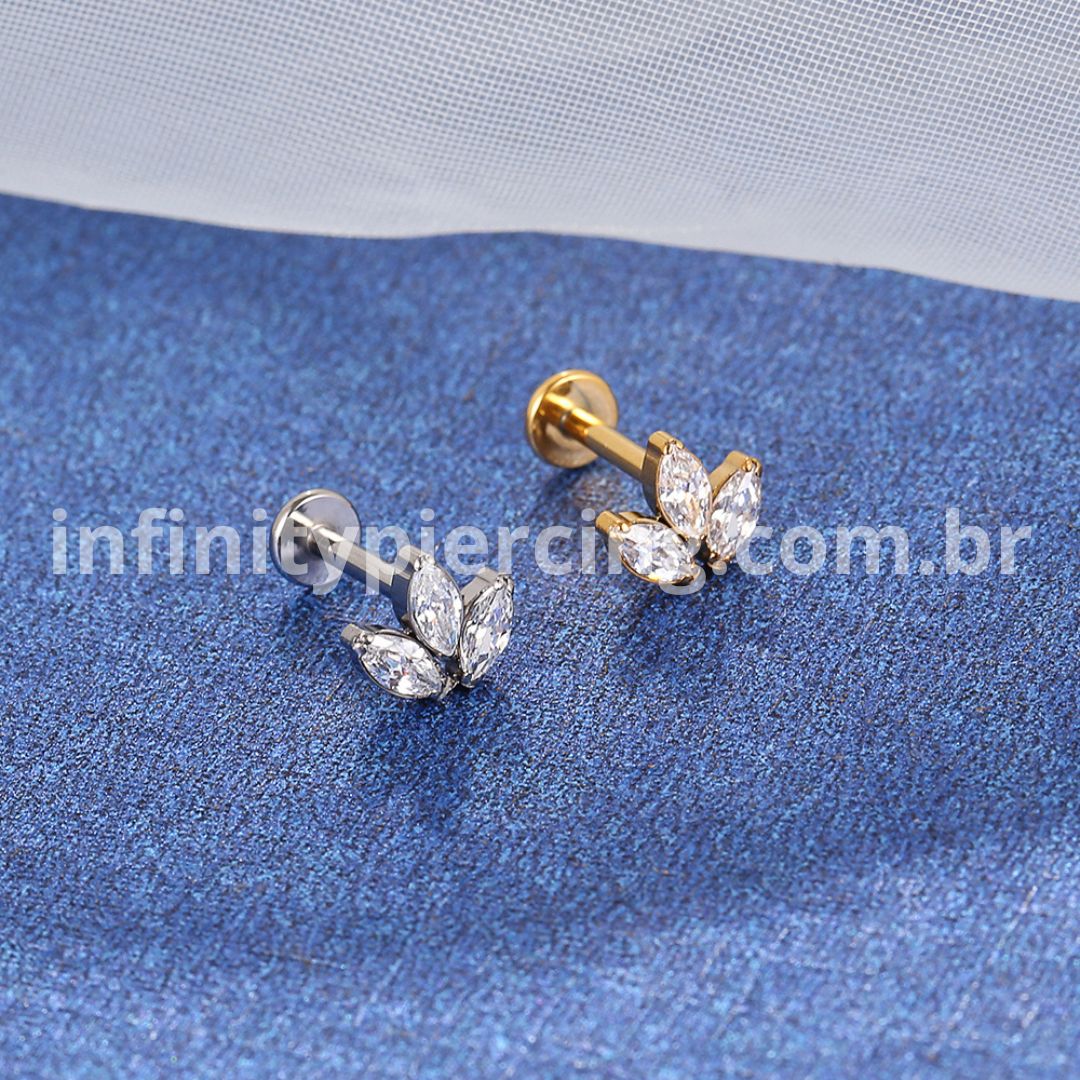 Piercing Labret Titânio Trio Zircônias