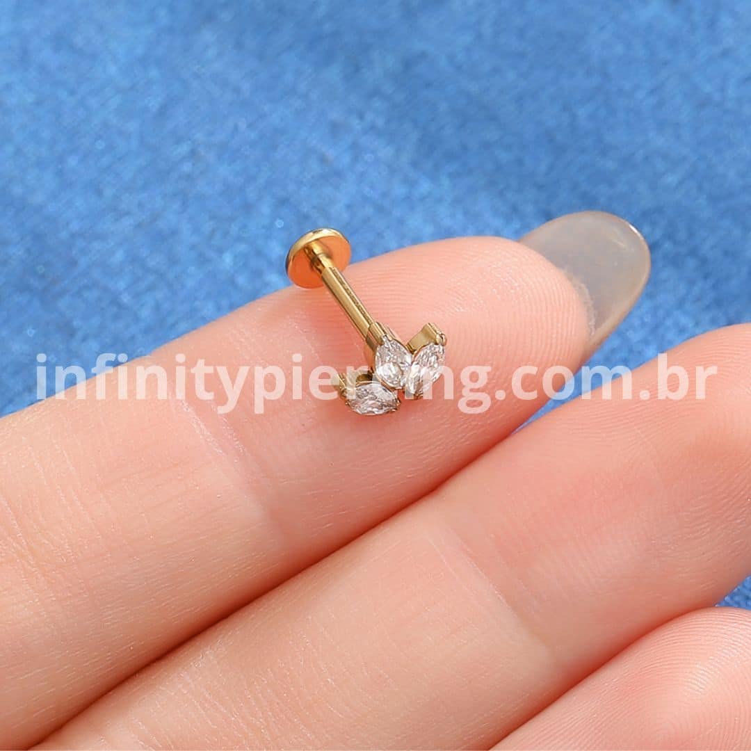 Piercing Labret Titânio Trio Zircônias