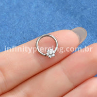 Piercing Argola Titânio Segmento Articulado Flor Zircônia Cravejada