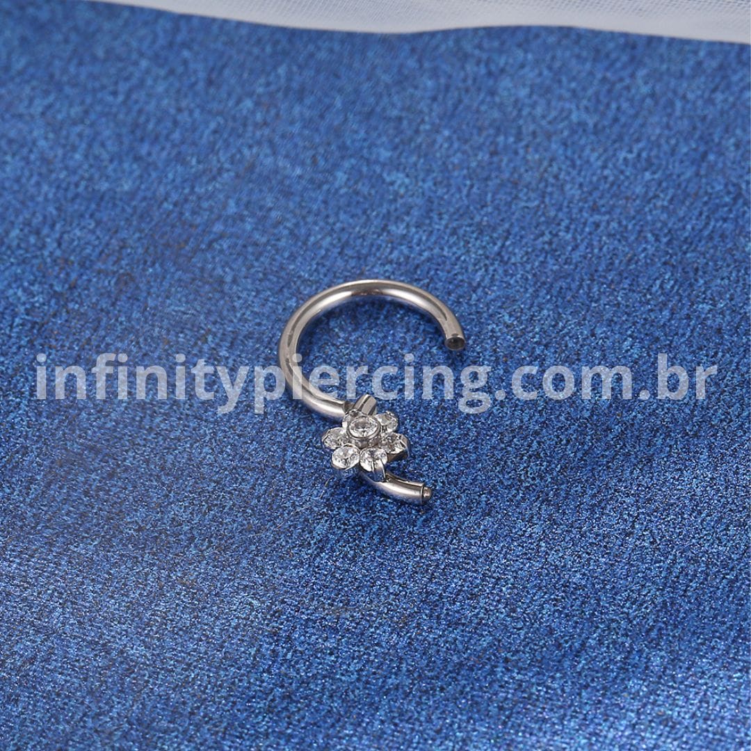 Piercing Argola Titânio Segmento Articulado Flor Zircônia Cravejada