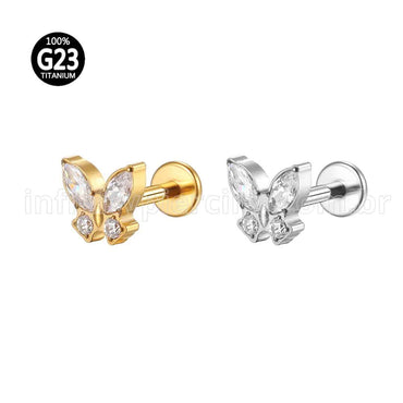 Piercing Labret Titânio Rosca Interna Borboleta