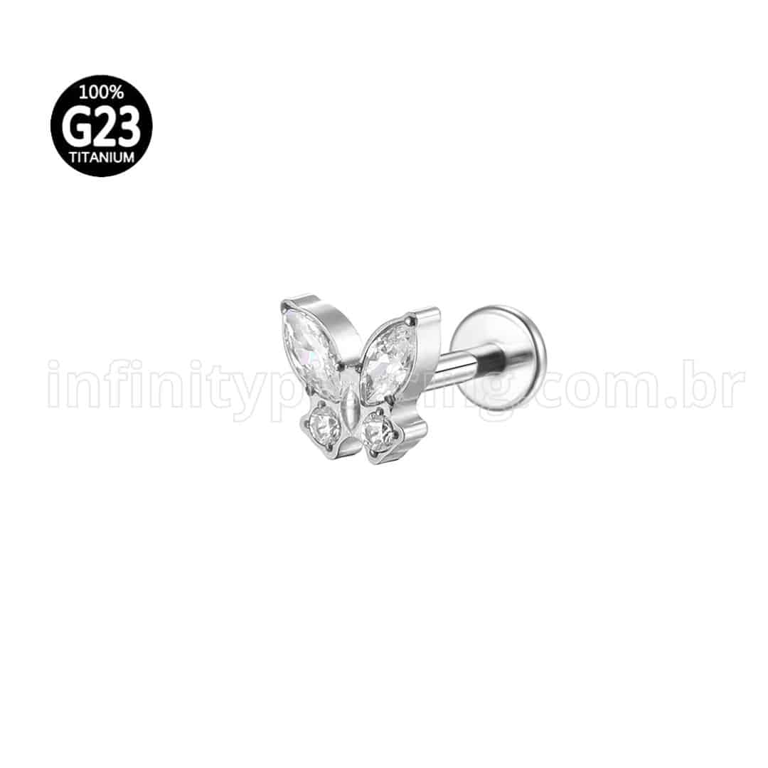 Piercing Labret Titânio Rosca Interna Borboleta