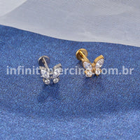 Piercing Labret Titânio Rosca Interna Borboleta