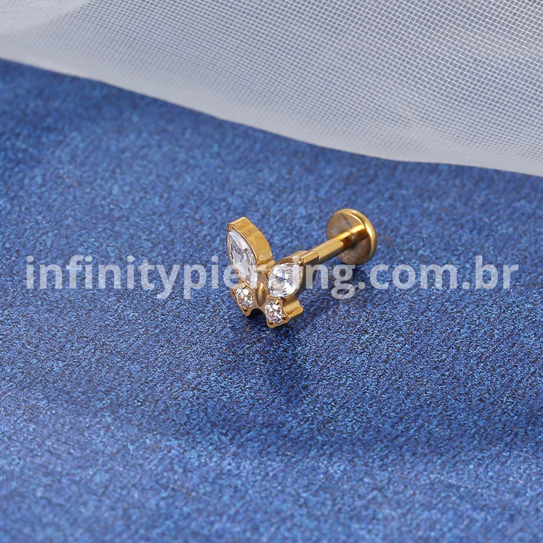 Piercing Labret Titânio Rosca Interna Borboleta
