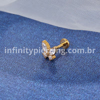 Piercing Labret Titânio Rosca Interna Borboleta