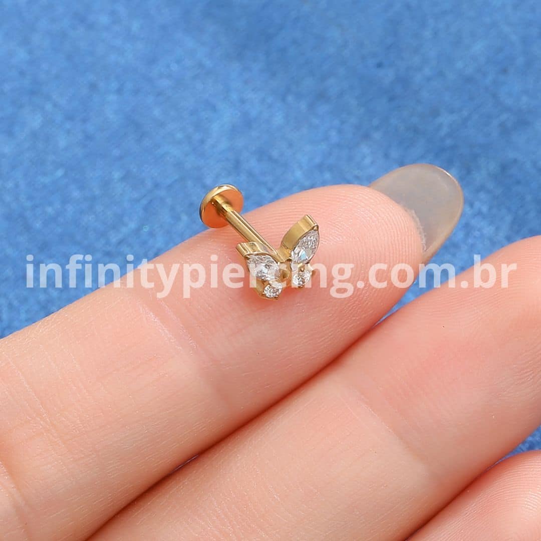 Piercing Labret Titânio Rosca Interna Borboleta