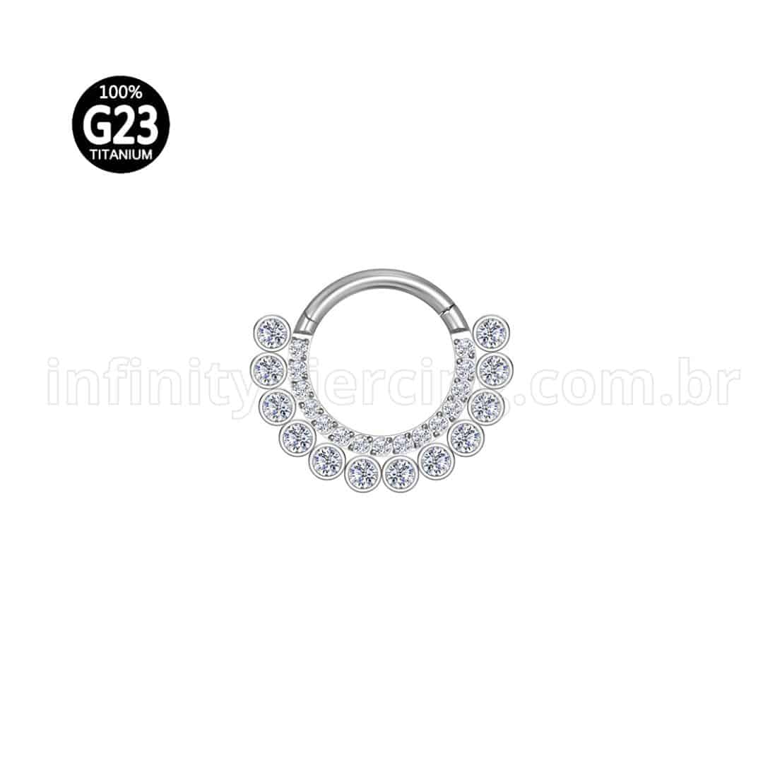 Piercing Argola Titânio Segmento Articulado 2 Linhas Zircônia Cravejada