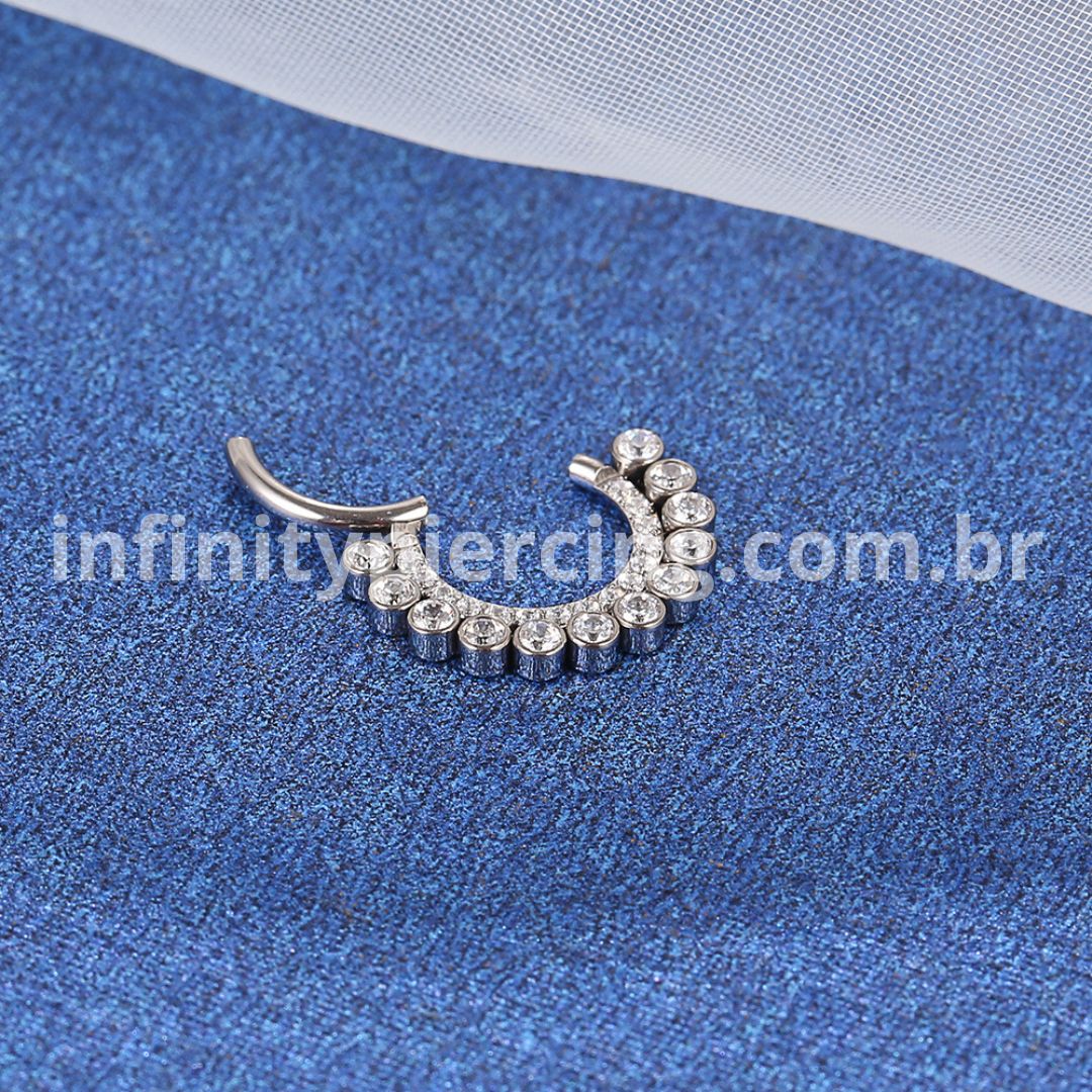 Piercing Argola Titânio Segmento Articulado 2 Linhas Zircônia Cravejada