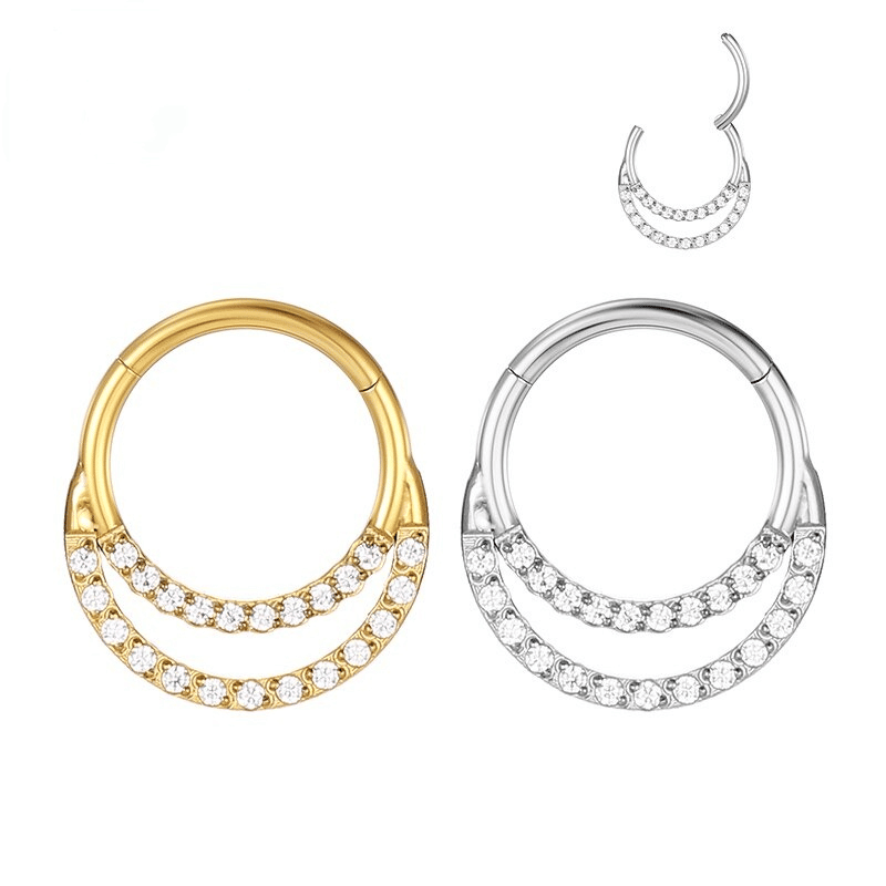 Piercing Argola Segmento Articulado Aço Cirúrgico Zircônia Cravejada Duplo