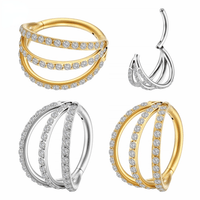 Piercing Argola Segmento Articulado Aço Cirurgico Zircôrnia 3 Fileiras Vazadas