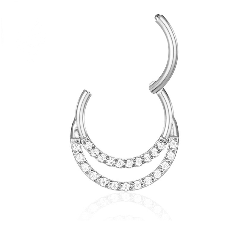 Piercing Argola Segmento Articulado Aço Cirúrgico Zircônia Cravejada Duplo