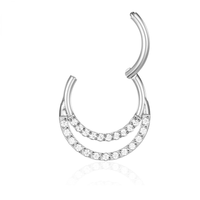 Piercing Argola Segmento Articulado Aço Cirúrgico Zircônia Cravejada Duplo