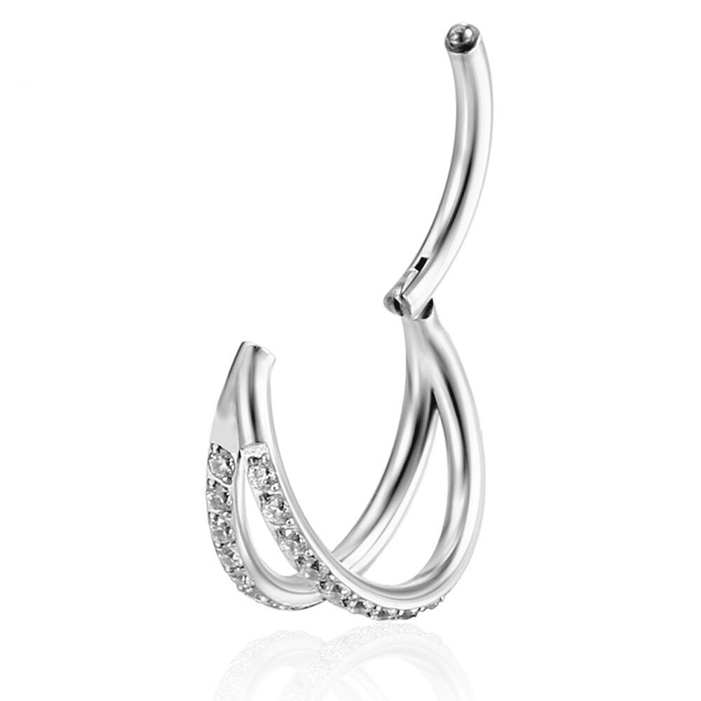 Piercing Argola Segmento Articulado Aço Cirúrgico Zircônia 2 Fileiras Vazadas