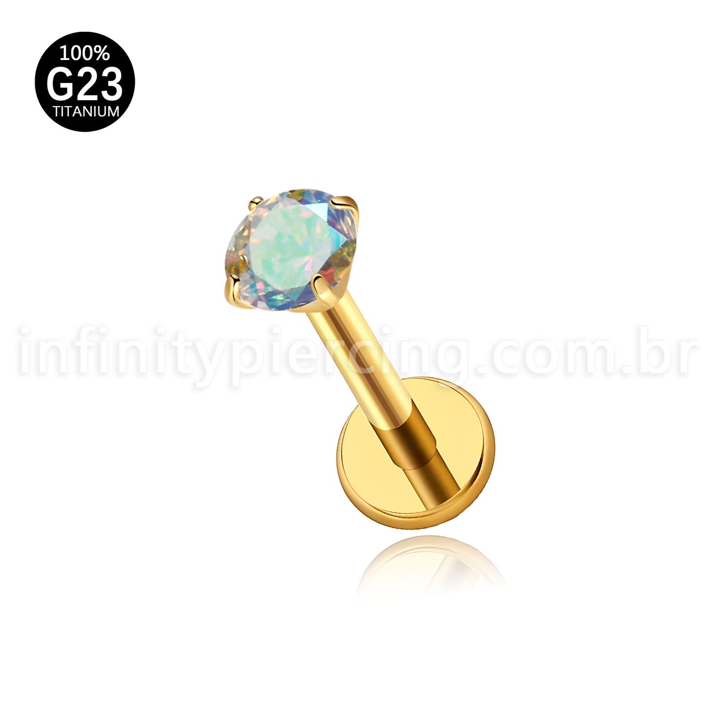 Piercing Labret Titânio Push Pin Zircônia Ponto De Luz Colorida