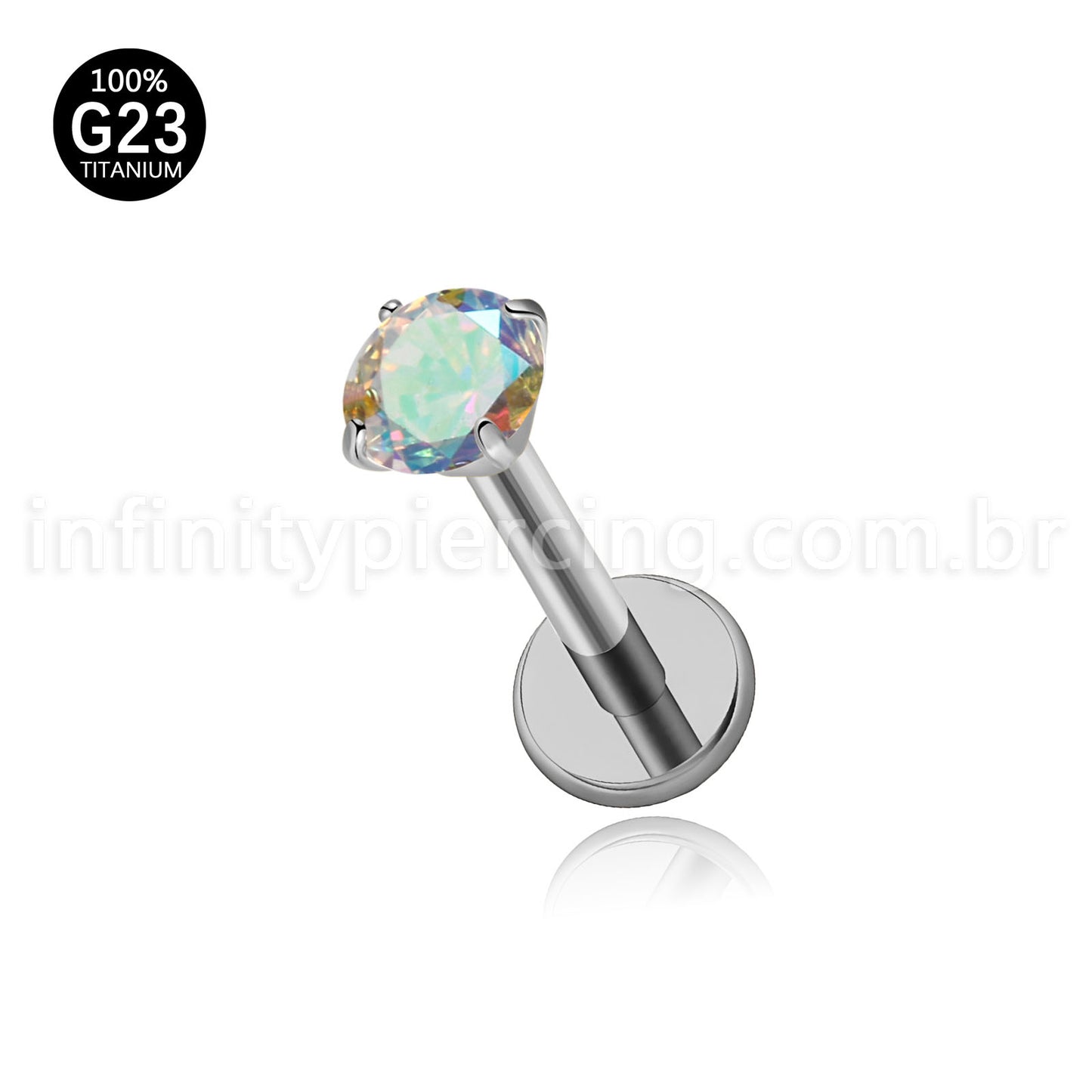 Piercing Labret Titânio Push Pin Zircônia Ponto De Luz Colorida