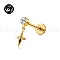 Piercing Labret Titânio Com Pingente Estrela