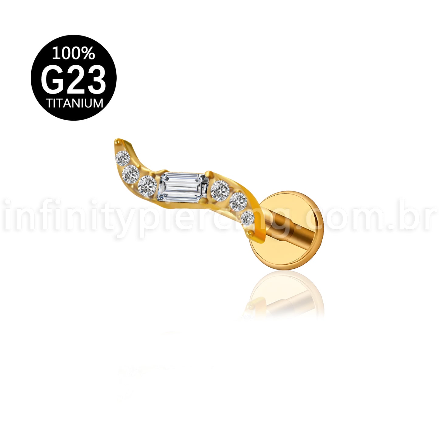 Piercing Labret Titânio Onda Com Zircônia Cravejada