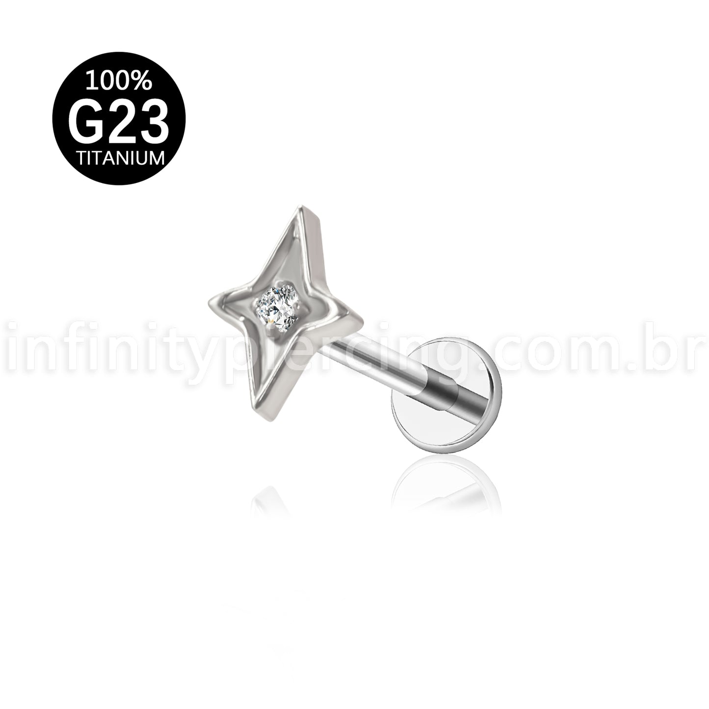 Piercing Labret Titânio Estrela Com Zircônia Cravejada