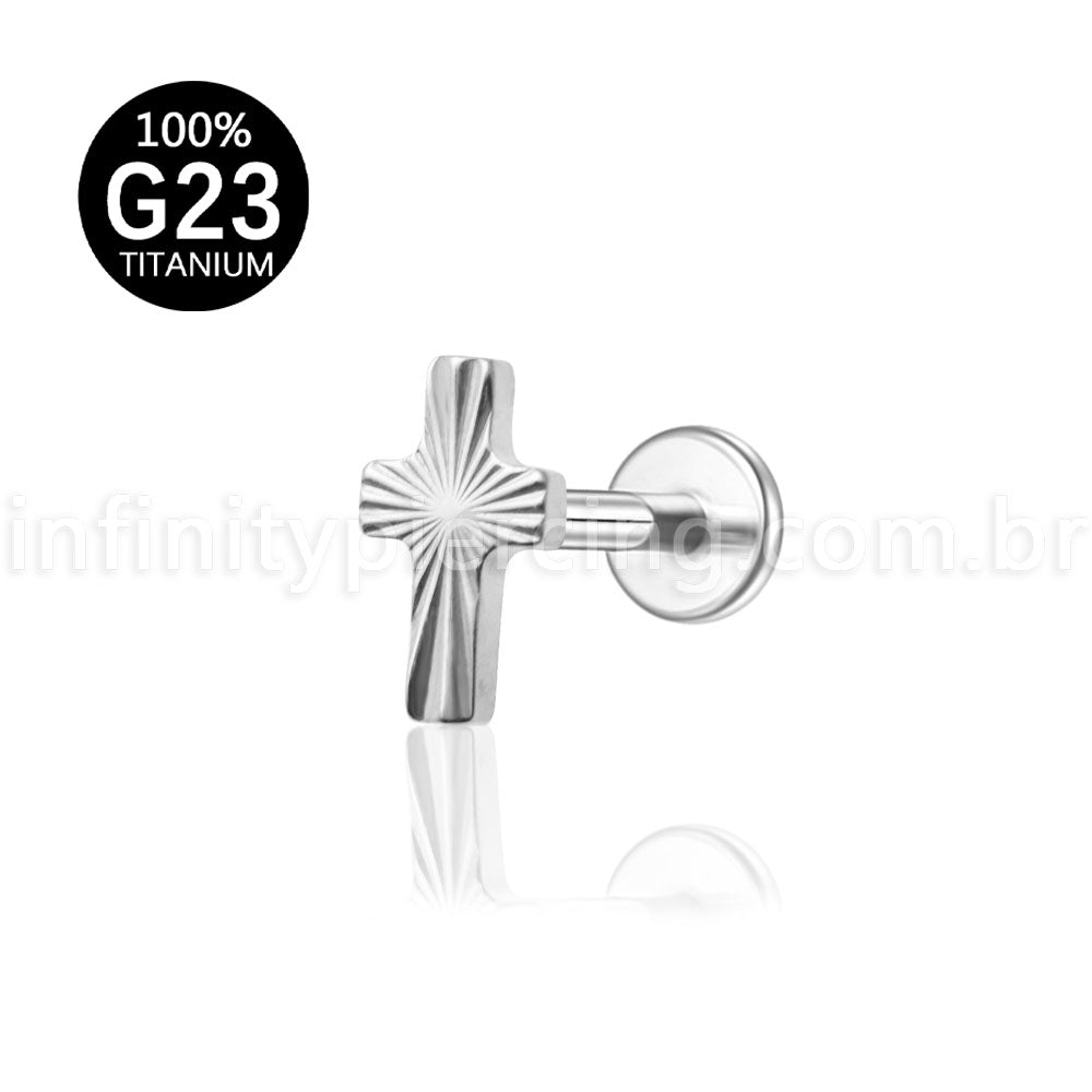 Piercing Labret Titânio Cruz Detalhado