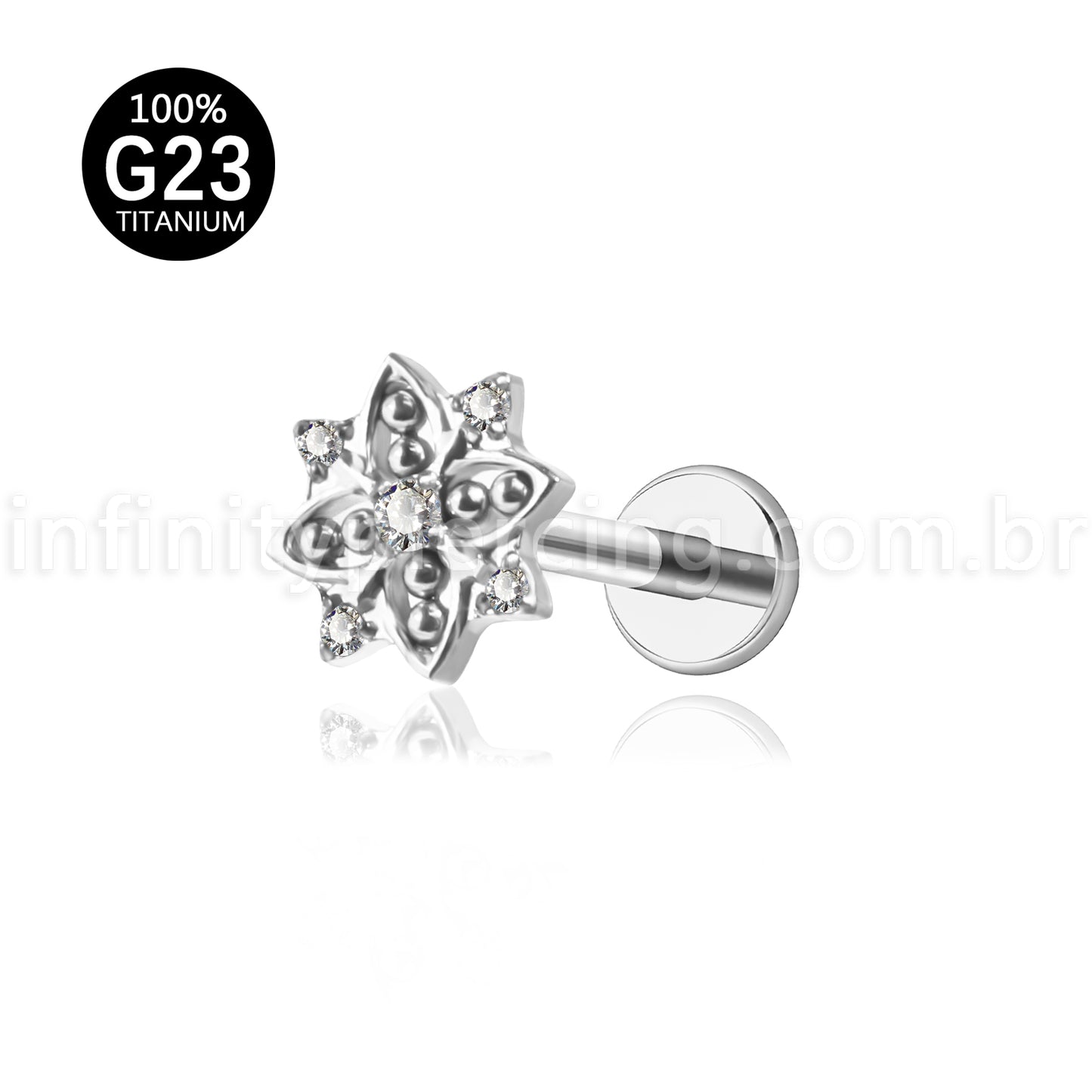Piercing Labret Titânio Estrela Com Zircônia Cravejada