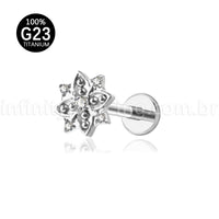 Piercing Labret Titânio Estrela Com Zircônia Cravejada