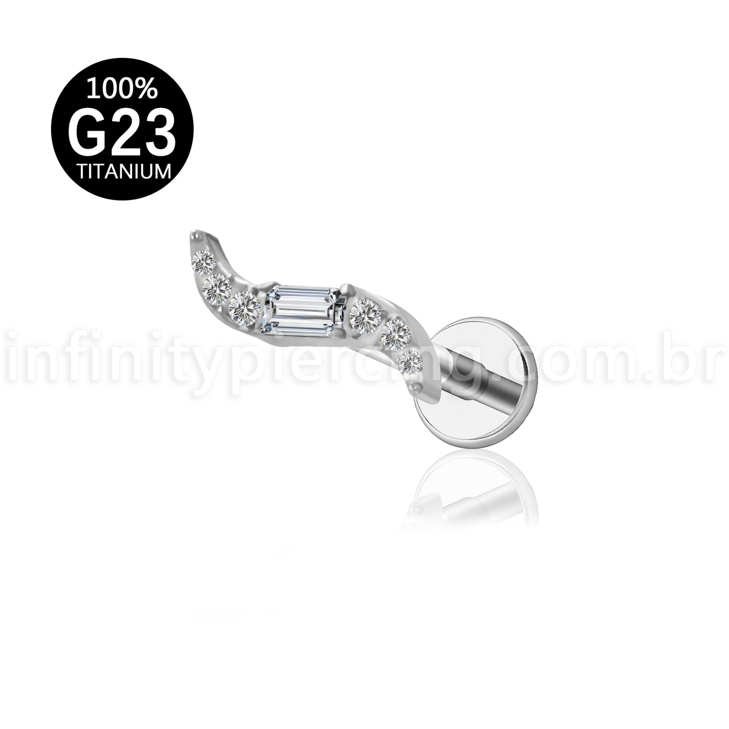 Piercing Labret Titânio Onda Com Zircônia Cravejada