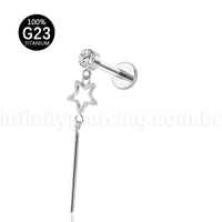 Piercing Labret Titânio Com Pingente Estrela