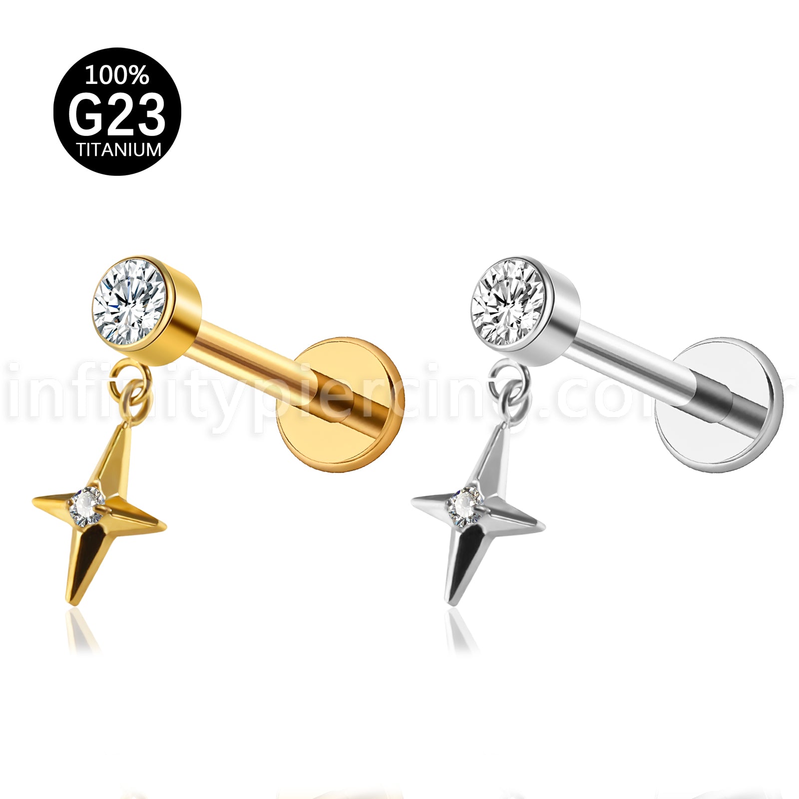 Piercing Labret Titânio Com Pingente Estrela