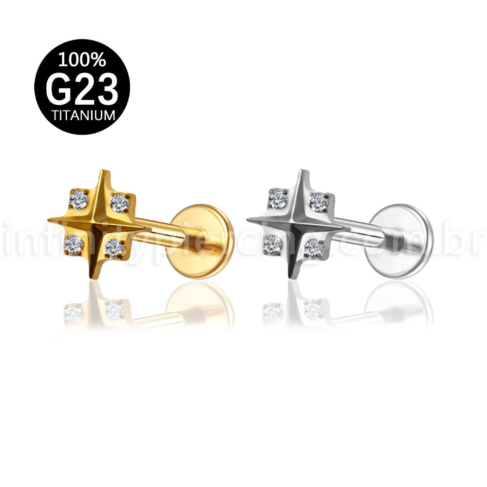 Piercing Labret Titânio X Zircônia Cravejada
