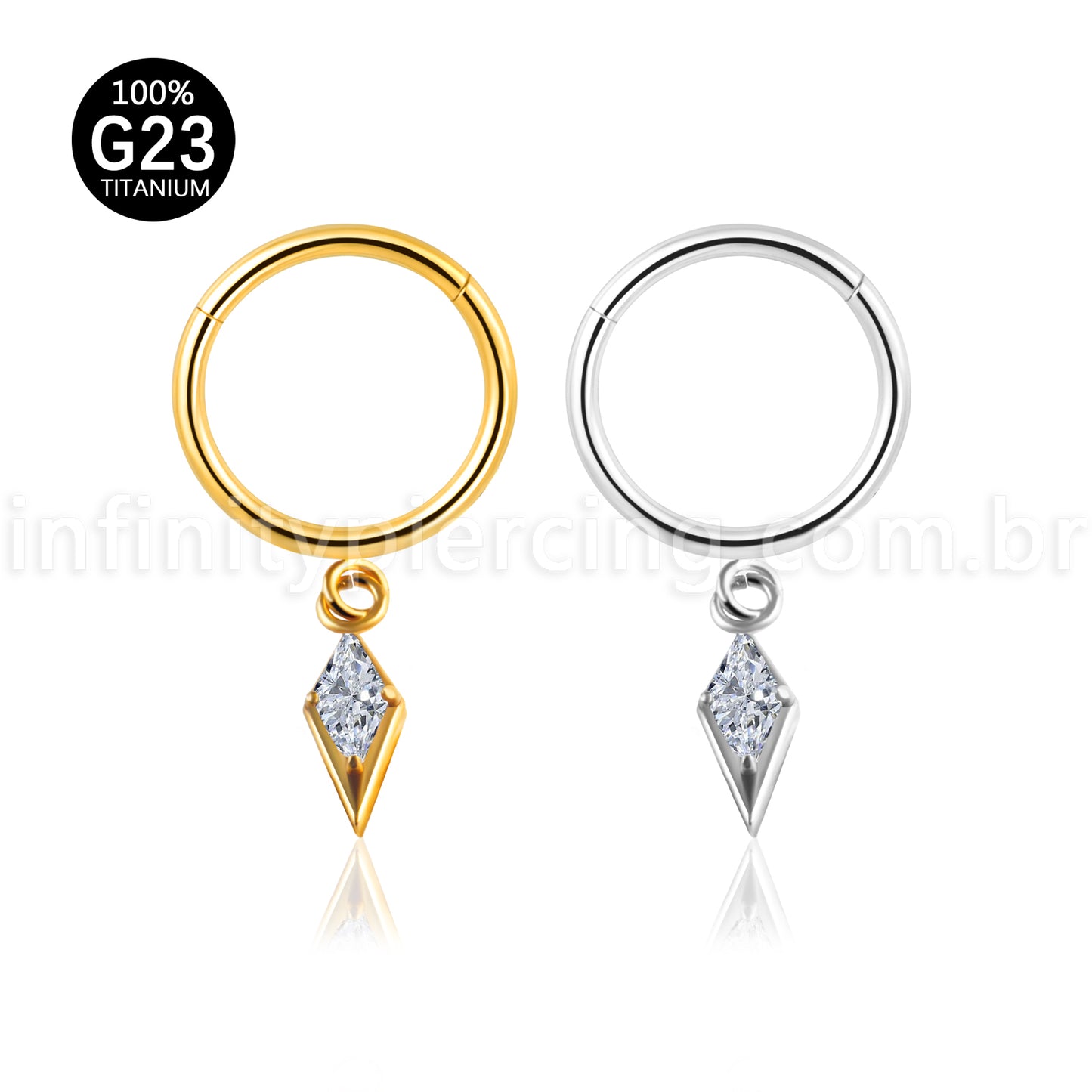 Piercing Argola Titânio Segmento Articulado Com Pingente Deltoid