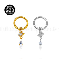 Piercing Argola Titânio Pingente Olho Com Zircônia Cravejada