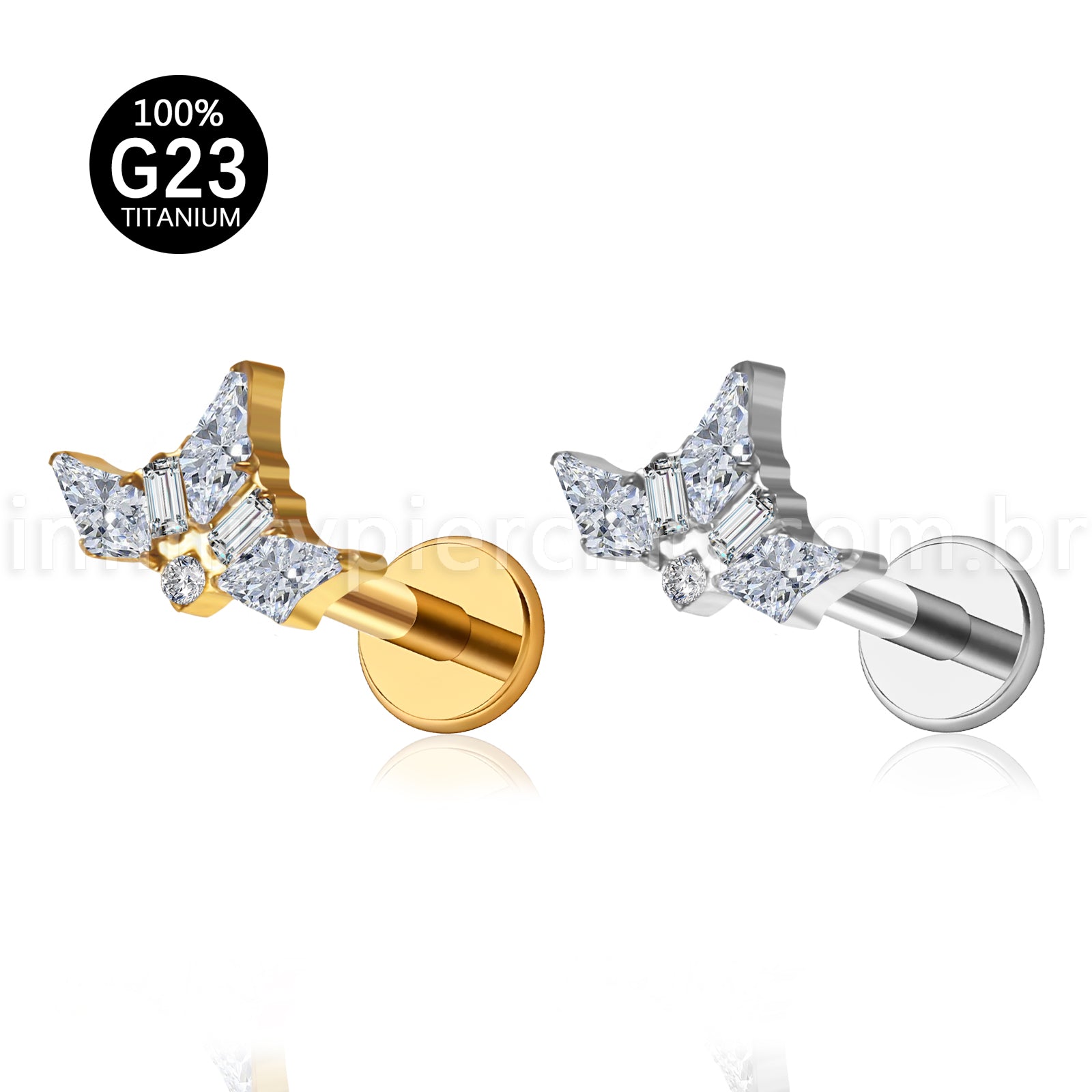 Piercing Labret Titânio Coroa Zircônia Cravejada